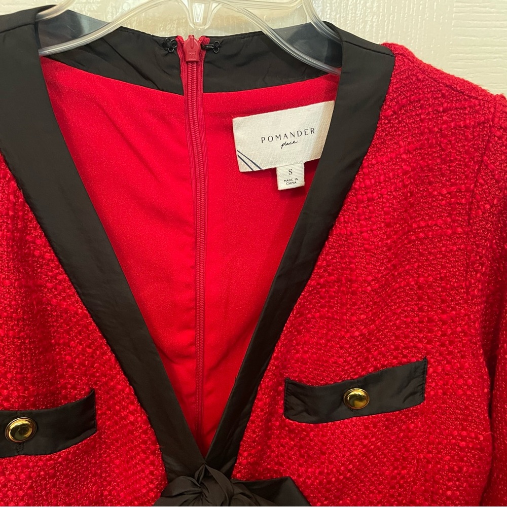Tuckernuck Pomander Place Coco Tweed Bow Mini Dress in Red Sz Small - Picture 6 of 8